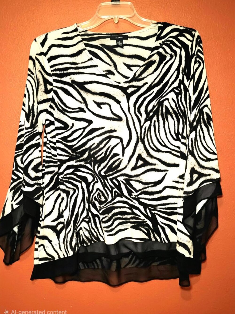Alfani Women's Zebra V-neck tunic blouse Size L